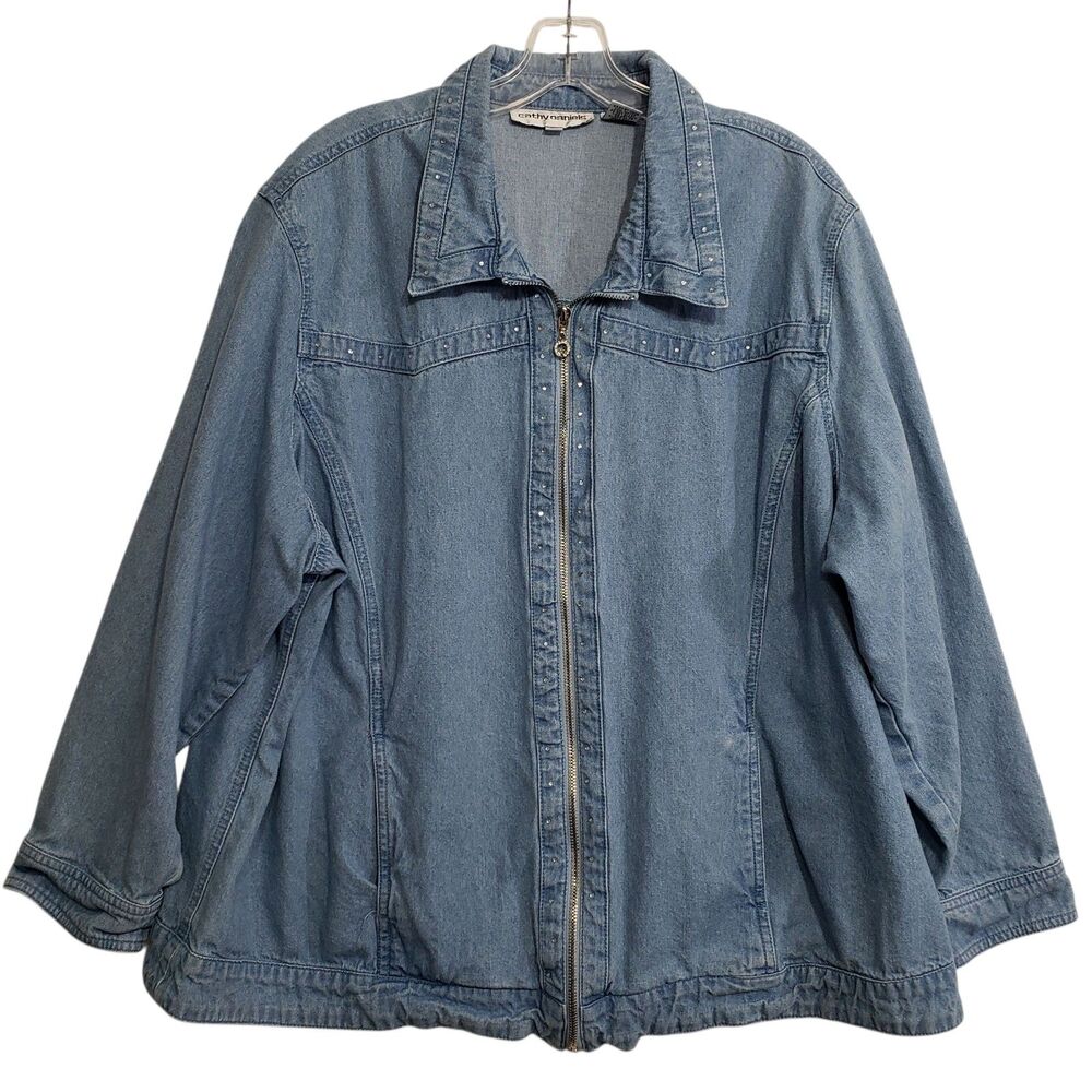 Cathy Daniels Women's 2X Full Zip Jean Jacket with Rhinestone Decor